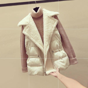 Lamb fur vest female autumn and winter Korean version of loose waist-strap vests shoulder-length wearing short down cotton horse clip