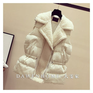 Lamb fur vest female autumn and winter Korean version of loose waist-strap vests shoulder-length wearing short down cotton horse clip