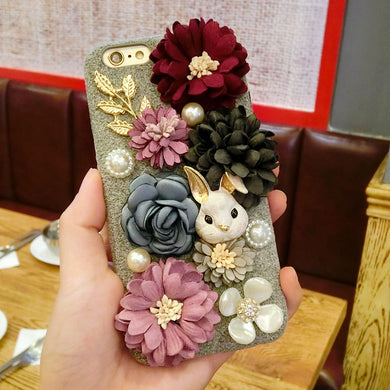 韩国复古花朵兔子iphone7/8plus手机壳卡通苹果xsmax绒布保护套6s