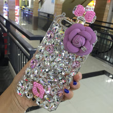Load image into Gallery viewer, 香水瓶水钻苹果保护套oppor9三星等多型号山茶花奢华镶钻软壳适用