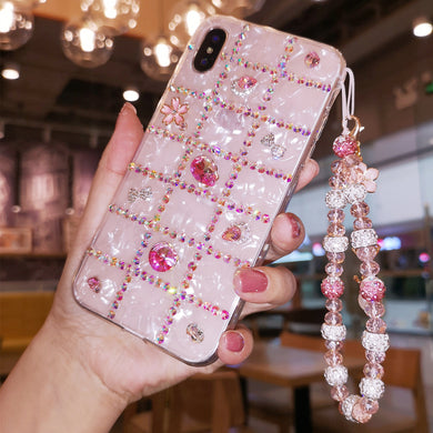 网红夏季iphoneXs max苹果8plus手机壳7水钻贝壳纹XR保护套6少女