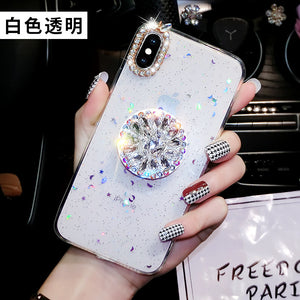 XS MAX亮片硅胶iphone8plus手机壳苹果X新款iphone7简约女款带钻支架8黑色iphonex软壳6透明8P带钻7P全包边XR