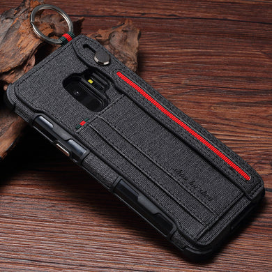 三星s8手机壳防摔帆布轻薄保护套S9+plus硅胶边框外壳s8+防手汗防摔滑创意布纹后盖s9多功能男女金属指环扣新