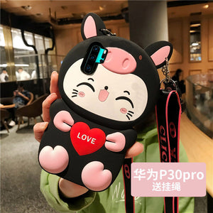 华为nova5i手机壳卡通硅胶防摔nova3i手机套nova4可爱猫咪nooa5pro全包边P30创意个性潮萌女款挂脖软壳手机壳