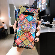 Load image into Gallery viewer, 图腾四方形三星S10手机壳S10e民族风S9plus四方S8+蓝光note9指环支架note8电镀菱格直角指环扣全包防摔硅胶女