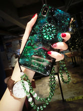 Load image into Gallery viewer, 祖母绿苹果X手机壳女iPhone7plus支架XR挂绳8网红xs潮牌max水钻6s