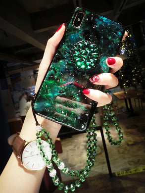 祖母绿苹果X手机壳女iPhone7plus支架XR挂绳8网红xs潮牌max水钻6s