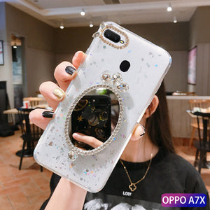 OPPOA7x手机壳保护套A7X滴胶18015水钻OPPO F9防摔pbbtoo潮女PBBM00个性6.3寸镜子18013闪粉PBBT00时尚啊七叉