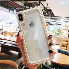 Load image into Gallery viewer, 奢华水钻珍珠滴胶8plus苹果X手机壳iphone11Pro/Max全包软壳7/8plus个性女款xsmax苹果XR硅胶防摔6s保护套潮