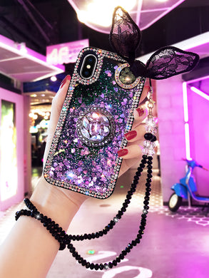 苹果x手机壳女xr网红8plus流沙xs液体流动iphone6/6s时尚蕾丝6splus个性耳朵xsmax创意7硅胶7p全包边抖音潮款