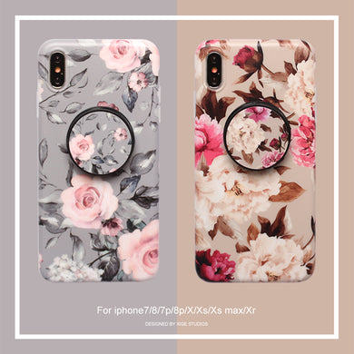 北欧风复古花苹果XSMAX手机壳XR软壳iPhone7plus/8p硅胶6plus支架