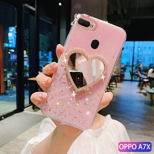 OPPOA7x手机壳保护套A7X滴胶18015水钻OPPO F9防摔pbbtoo潮女PBBM00个性6.3寸镜子18013闪粉PBBT00时尚啊七叉