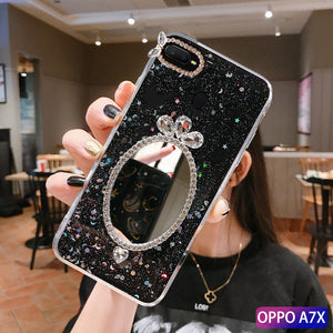 OPPOA7x手机壳保护套A7X滴胶18015水钻OPPO F9防摔pbbtoo潮女PBBM00个性6.3寸镜子18013闪粉PBBT00时尚啊七叉