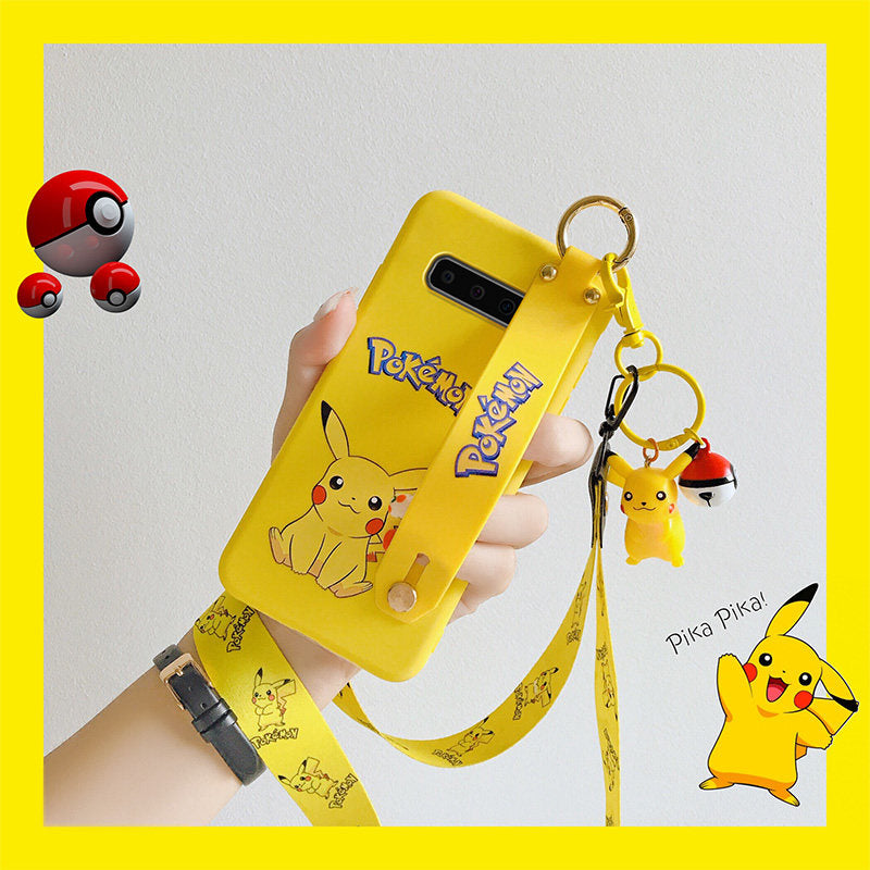 三星s9手机壳女款腕带s10plus皮卡丘s10防摔挂脖绳三星s10+创意s10e可爱挂饰S9PLUS手机套卡通三星s9+保护套