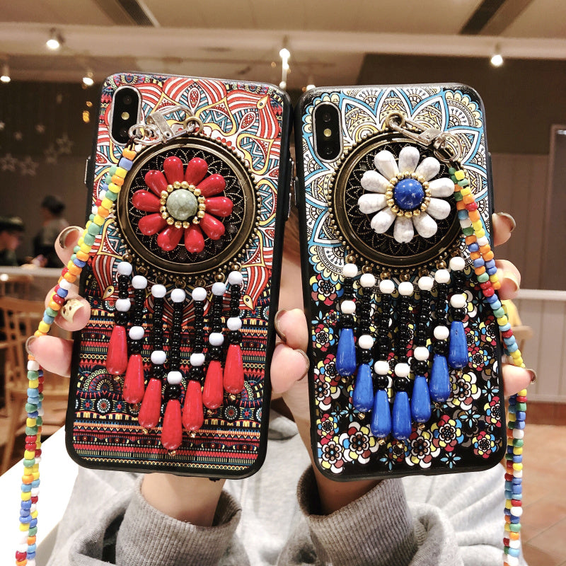 新款中国风苹果X手机壳民族风复古iPhoneXSMAX流苏吊坠7plus保护套高档8x女款苹果7外壳旅游个性8P防摔XR挂绳