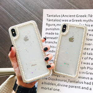 奢华水钻珍珠滴胶8plus苹果X手机壳iphone11Pro/Max全包软壳7/8plus个性女款xsmax苹果XR硅胶防摔6s保护套潮