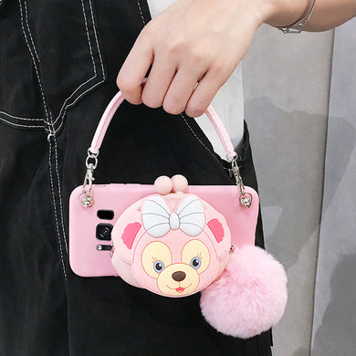 酷淘 三星s10/s10e/s10plus手机壳少女粉系三星s8+/s9/plus可爱小熊零钱包s8plus手提包包女款手拎软套s9+