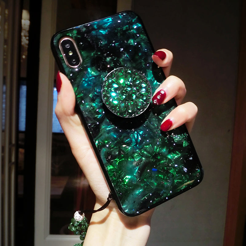 祖母绿苹果X手机壳女iPhone7plus支架XR挂绳8网红xs潮牌max水钻6s