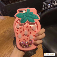 Load image into Gallery viewer, 减压流沙草莓iPhoneXSMax手机壳苹果X软壳硅胶防摔7plus/8p可爱Xr