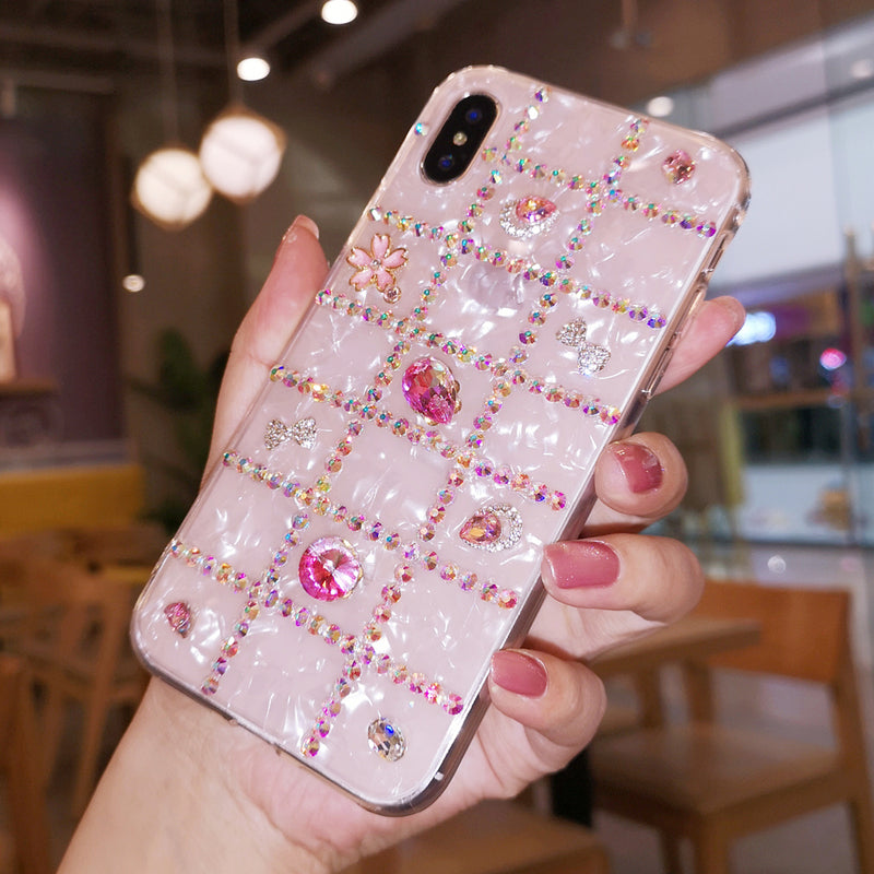 网红夏季iphoneXs max苹果8plus手机壳7水钻贝壳纹XR保护套6少女