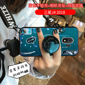 三星s7相机手机壳网红镭射蓝光s8 +手机壳防摔j42018带挂绳挂脖s8plus男女款潮软硅胶s7edge曲屏情侣