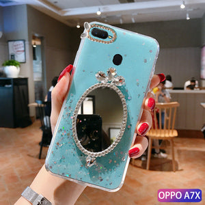 OPPOA7x手机壳保护套A7X滴胶18015水钻OPPO F9防摔pbbtoo潮女PBBM00个性6.3寸镜子18013闪粉PBBT00时尚啊七叉