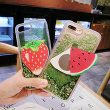 Load image into Gallery viewer, 清新水果镜子三星j8/2018手机壳a6plus流沙降温j6闪粉j4液态s10