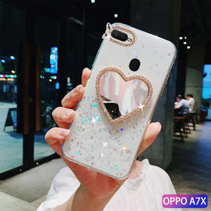 OPPOA7x手机壳保护套A7X滴胶18015水钻OPPO F9防摔pbbtoo潮女PBBM00个性6.3寸镜子18013闪粉PBBT00时尚啊七叉