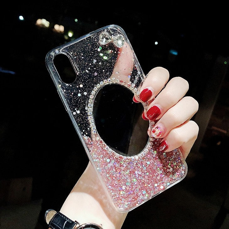 苹果x手机壳潮牌iphone7plus带镜子时尚8p明星同款6s水钻奢华11promax女款xs软胶防摔闪粉xsmax不熬夜的网红