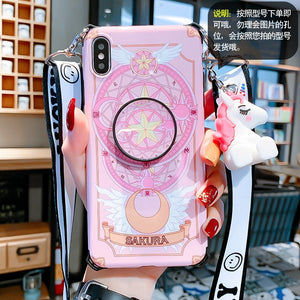 网红日系卡通苹果8plus手机壳可斜挎挂绳iPhoneXsMax可爱支架X/Xr