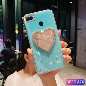 OPPOA7x手机壳保护套A7X滴胶18015水钻OPPO F9防摔pbbtoo潮女PBBM00个性6.3寸镜子18013闪粉PBBT00时尚啊七叉