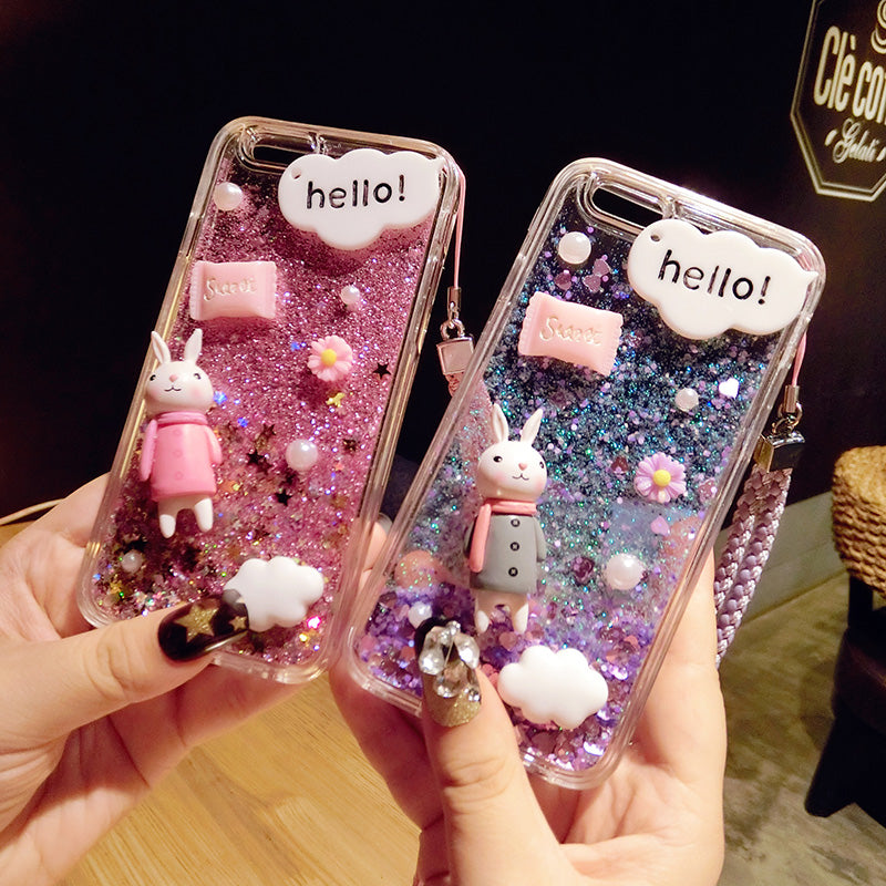 网红兔子三星m10可爱手机壳m20创意闪粉三星a70液体流沙硅胶软套
