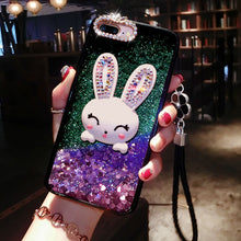 Load image into Gallery viewer, 苹果iPhone5s 6s 7奢华水钻兔子支架xr液体流动流沙闪粉亮片8plus女xsmax手机壳SE潮牌oppo15挂绳vivox23 x27