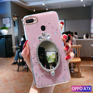 OPPOA7x手机壳保护套A7X滴胶18015水钻OPPO F9防摔pbbtoo潮女PBBM00个性6.3寸镜子18013闪粉PBBT00时尚啊七叉