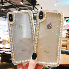 Load image into Gallery viewer, 奢华水钻珍珠滴胶8plus苹果X手机壳iphone11Pro/Max全包软壳7/8plus个性女款xsmax苹果XR硅胶防摔6s保护套潮
