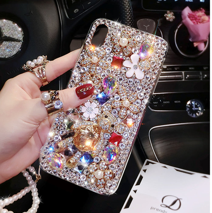 奢华熊iphonex手机壳苹果8p带钻女款7plus镶钻女xsmax水钻6plus潮