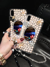 Load image into Gallery viewer, 苹果X手机壳xsmax珍珠8plus补妆镜子iphonexr硅胶6s水钻6splus全包透明边iPhone7花朵8x镜面7p水晶手绳8潮女