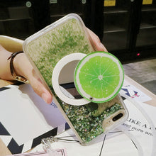 Load image into Gallery viewer, 清新水果镜子三星j8/2018手机壳a6plus流沙降温j6闪粉j4液态s10