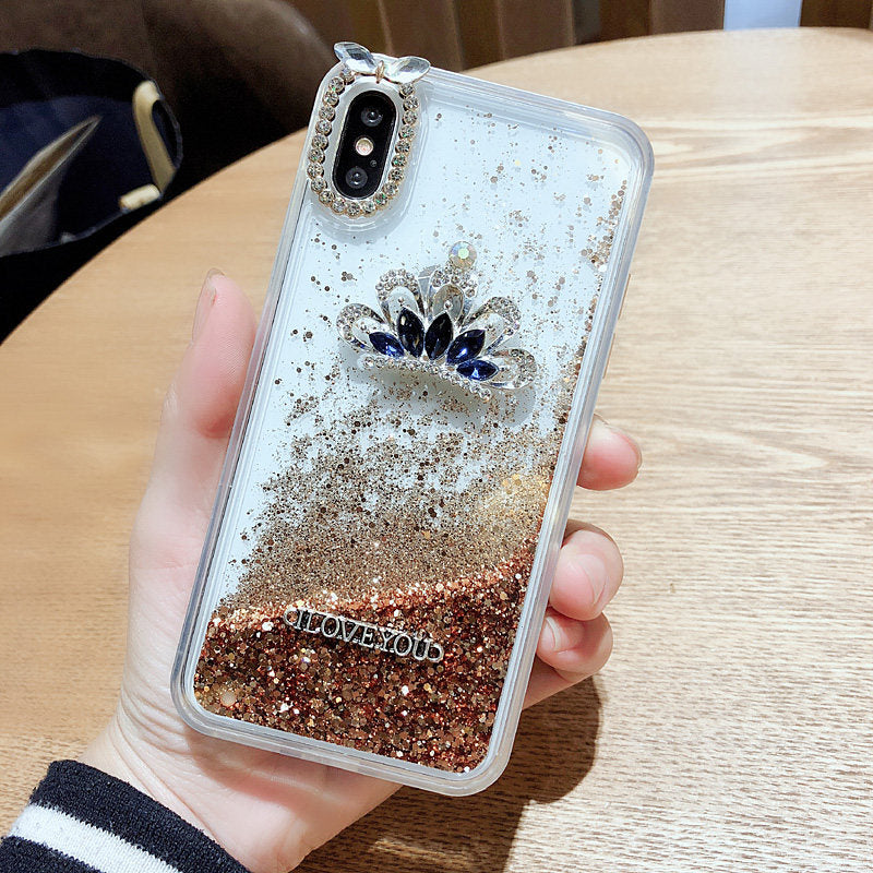 苹果x手机壳6s女潮牌流沙奢华iphone8大气带钻7plus韩国网红新款xsmax软全包防摔立体水钻xr皇冠液体11promax