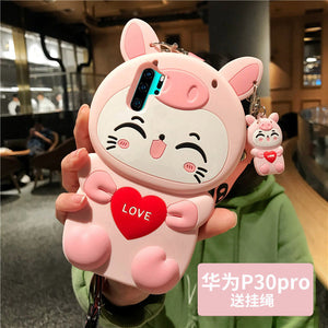 华为nova5i手机壳卡通硅胶防摔nova3i手机套nova4可爱猫咪nooa5pro全包边P30创意个性潮萌女款挂脖软壳手机壳