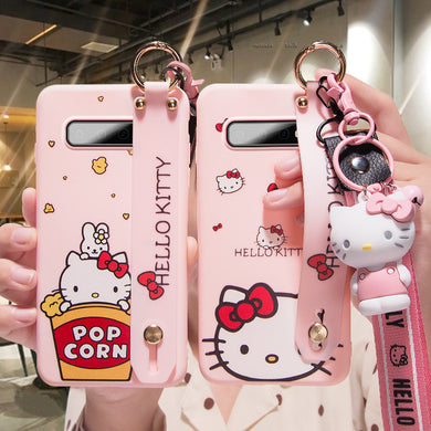 三星s10手机壳KT猫卡通挂饰s10+手机套女款腕带三星s8plus软壳三星s8防摔挂绳s9+全包潮牌硅胶三星s9保护套