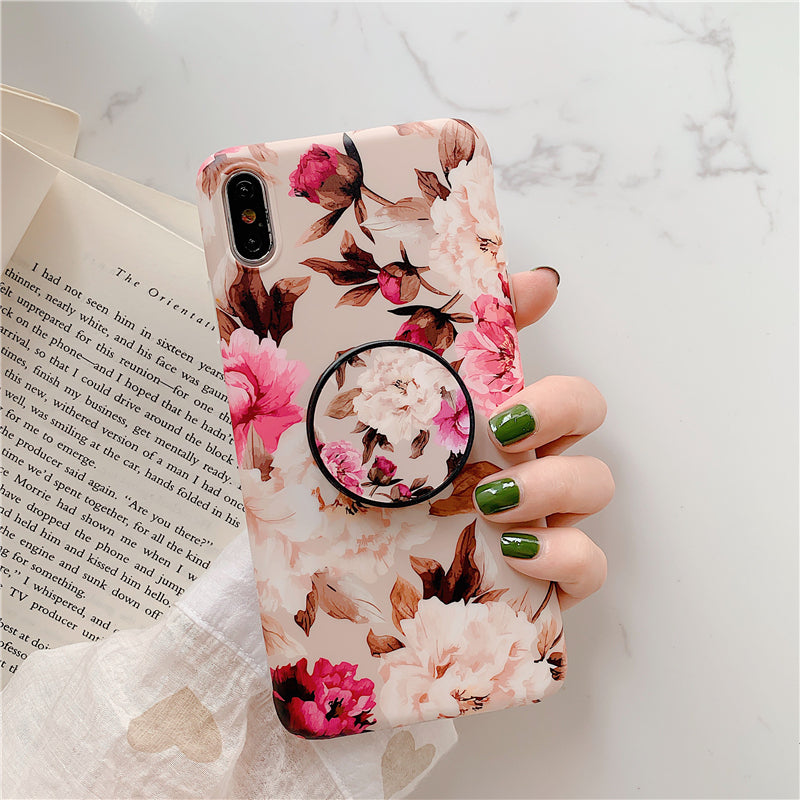 北欧风复古花苹果XSMAX手机壳XR软壳iPhone7plus/8p硅胶6plus支架