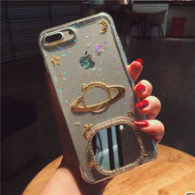 Load image into Gallery viewer, 透明土星星空苹果x手机壳滴胶闪粉iphone8plus全包软6s创意7P女款