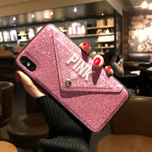 Load image into Gallery viewer, iPhoneX手机壳苹果7Plus卡片收纳闪粉保护套6s皮套i8防摔插卡后壳