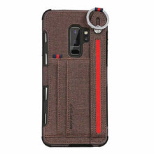 Load image into Gallery viewer, 三星s8手机壳防摔帆布轻薄保护套S9+plus硅胶边框外壳s8+防手汗防摔滑创意布纹后盖s9多功能男女金属指环扣新