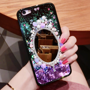 苹果7手机壳个性创意潮镜子奢华6splus流沙防摔iphone7指环手机壳