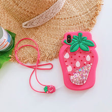 Load image into Gallery viewer, 减压液体菠萝草莓苹果X手机壳挂绳iPhone6splus硅胶套8/7plus女款