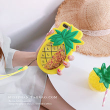 Load image into Gallery viewer, 减压液体菠萝草莓苹果X手机壳挂绳iPhone6splus硅胶套8/7plus女款