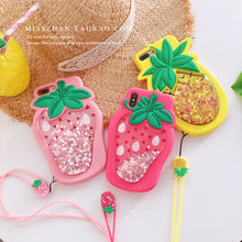 Load image into Gallery viewer, 减压液体菠萝草莓苹果X手机壳挂绳iPhone6splus硅胶套8/7plus女款