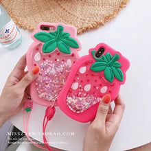 Load image into Gallery viewer, 减压液体菠萝草莓苹果X手机壳挂绳iPhone6splus硅胶套8/7plus女款